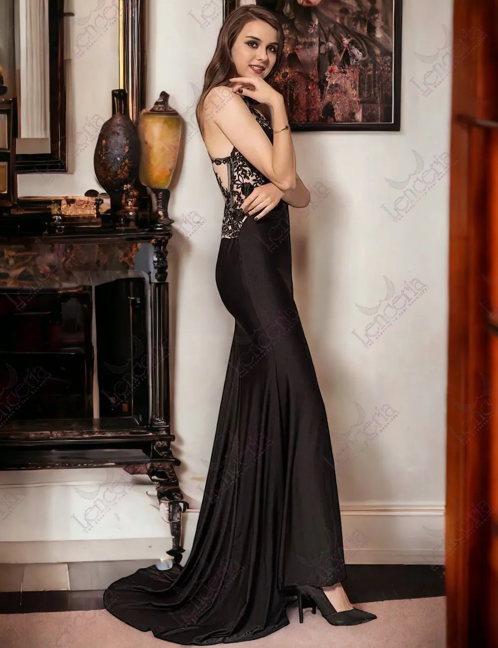 Black keyhole evening dress - branded in Pakistan