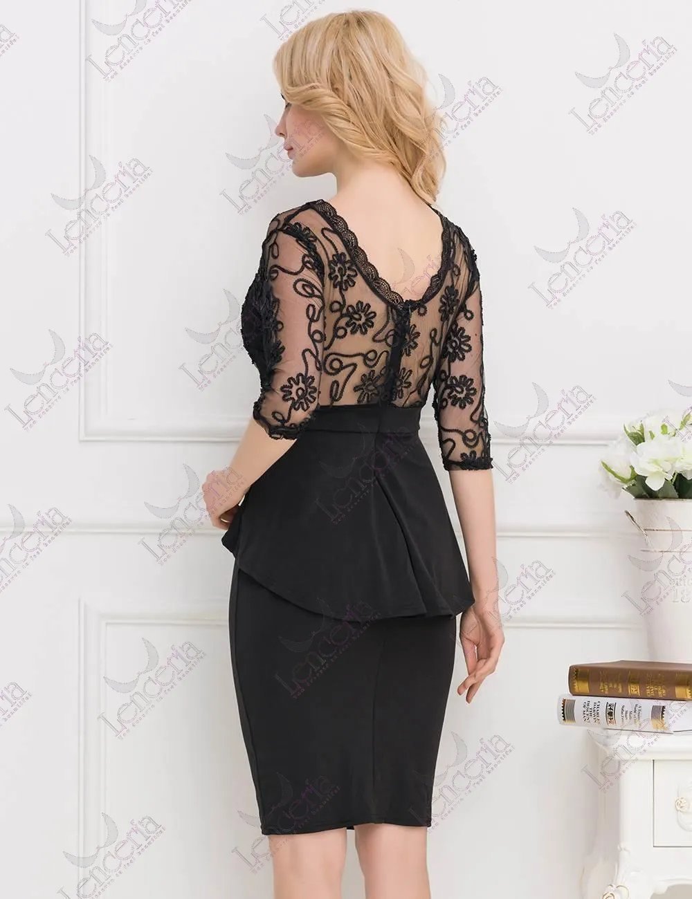 Black three quarter peplum dress - branded in Pakistan