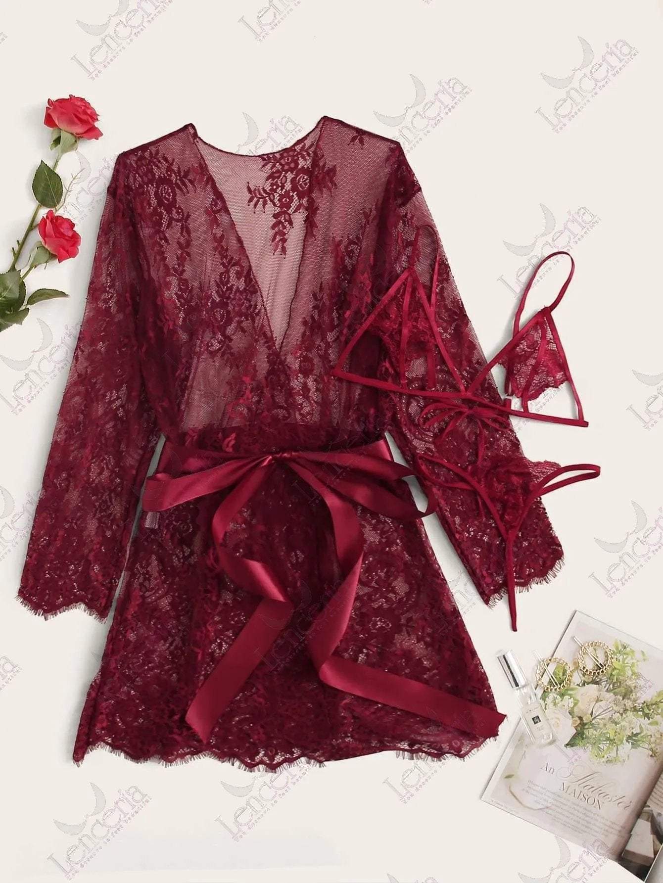 Burgundy Bridal fleur rouge fonce three piece set - extremely popular (m4)