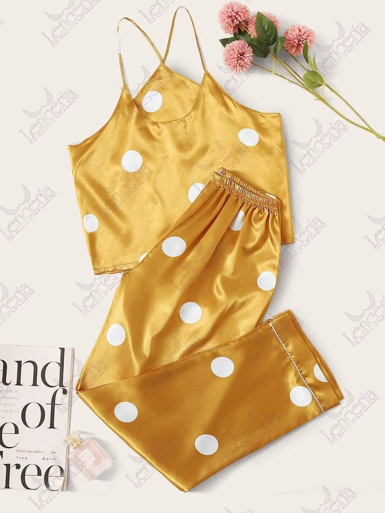 Oro polka dot silk pajama set very comfortable (u25)