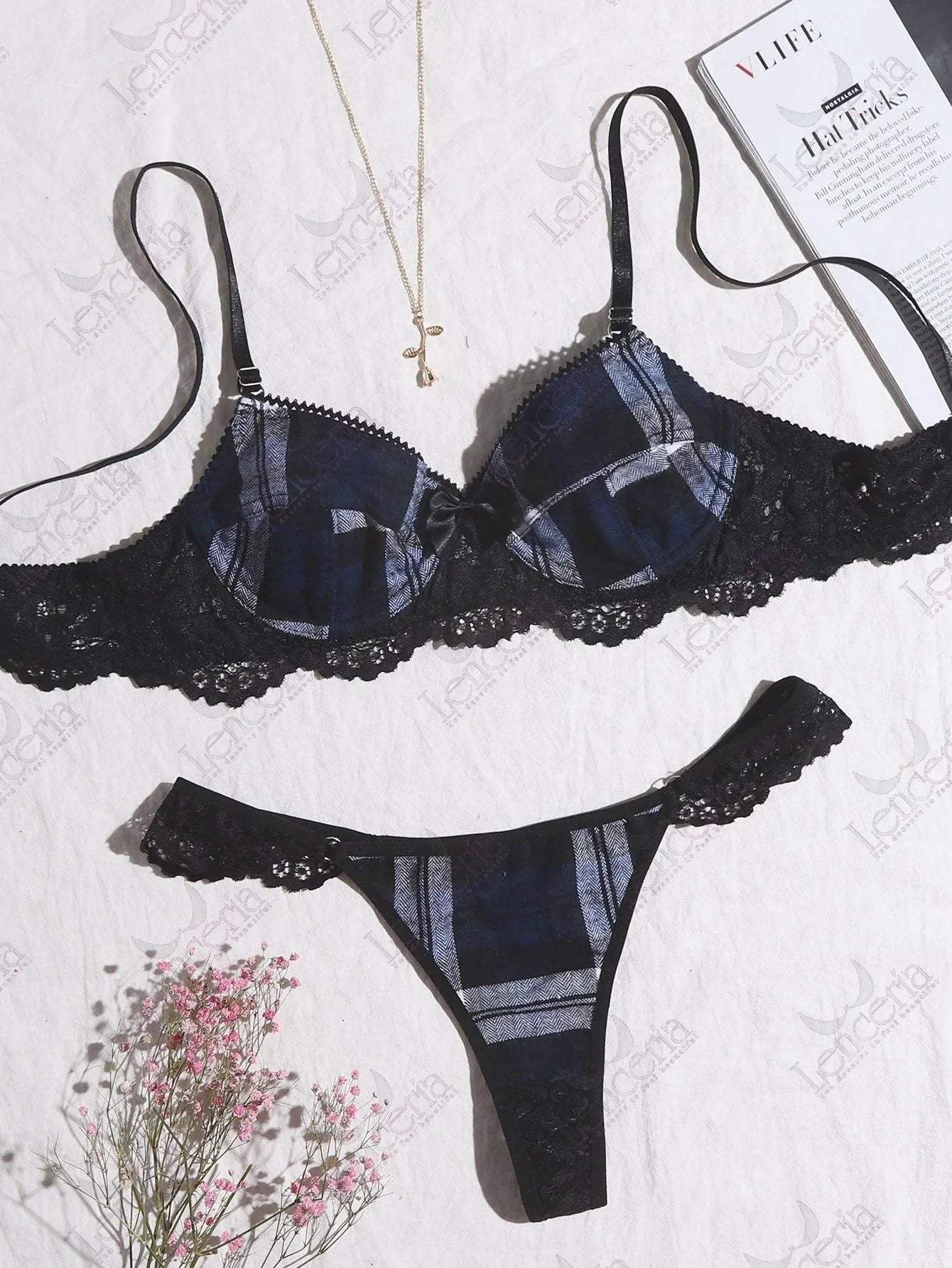 Tartan pushup underwire bra set - very trendy (c26)